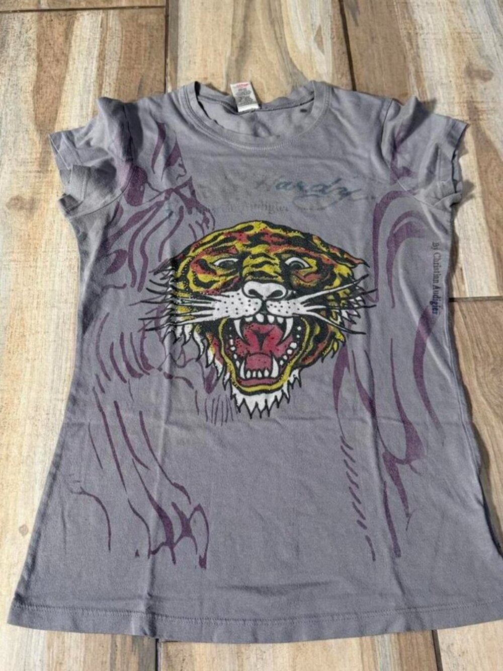 y2k ed hardy baby tee with a tiger graphic size medium